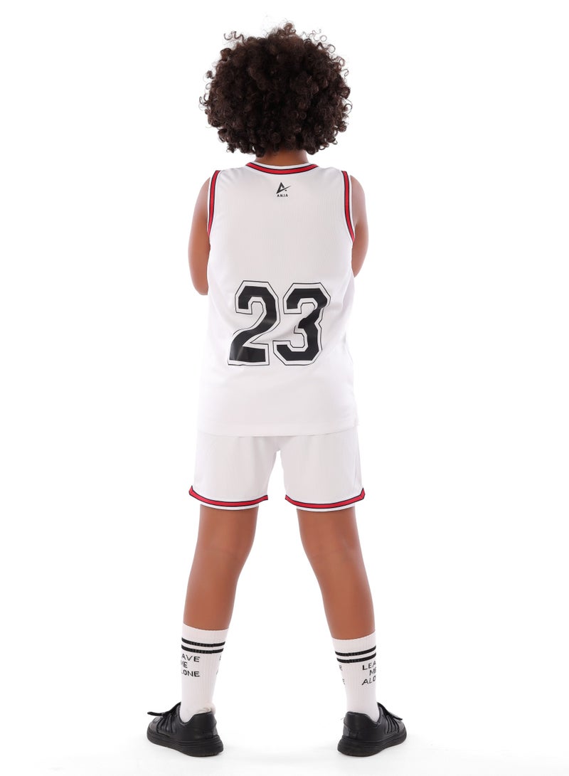 ANJA Boys' White Basketball Kit – Breathable Sleeveless Tank Top and Shorts - Image 3
