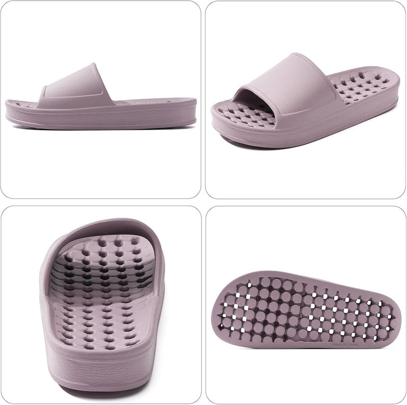 GETOEU Shower Shoes for Women and Men with Drain Holes Massage Slide Sandals Soft Cushioned Anti-Slip Pool Slides Comfort Thick Soled Gym Shower Shoes Quick Drying Bathroom Spa Slippers - Image 2