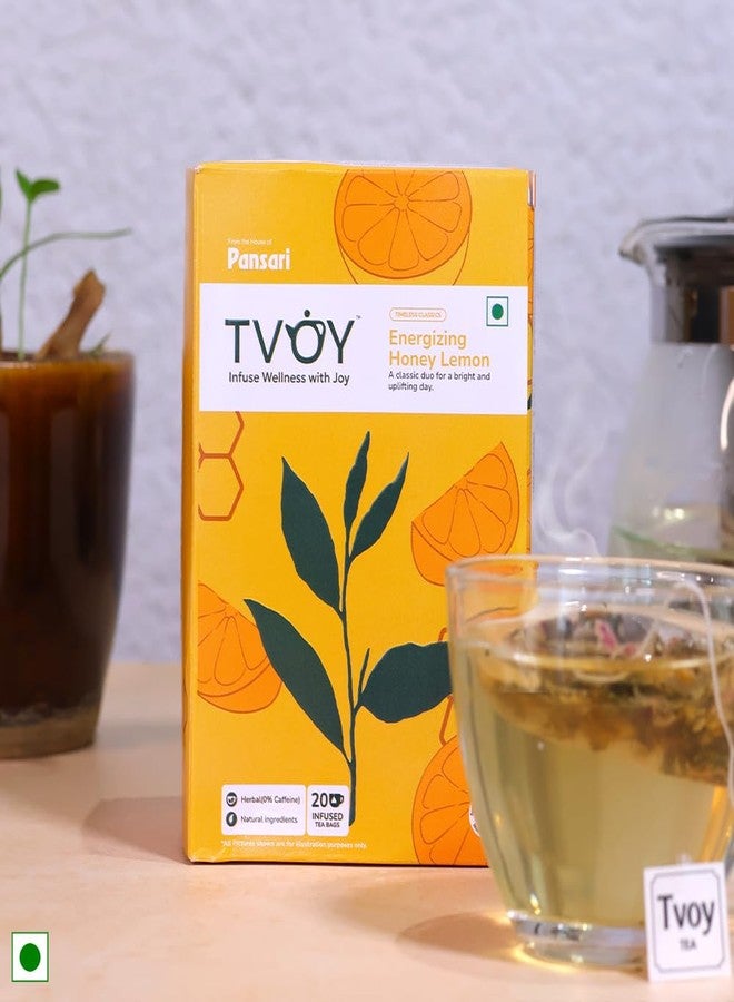 TVOY أكياس شاي أخضر من TVOY | أكياس شاي هرمية (ليمون وعسل)، 36 غرام (20 كيس × 1.8 غرام لكل كيس) - Image 2