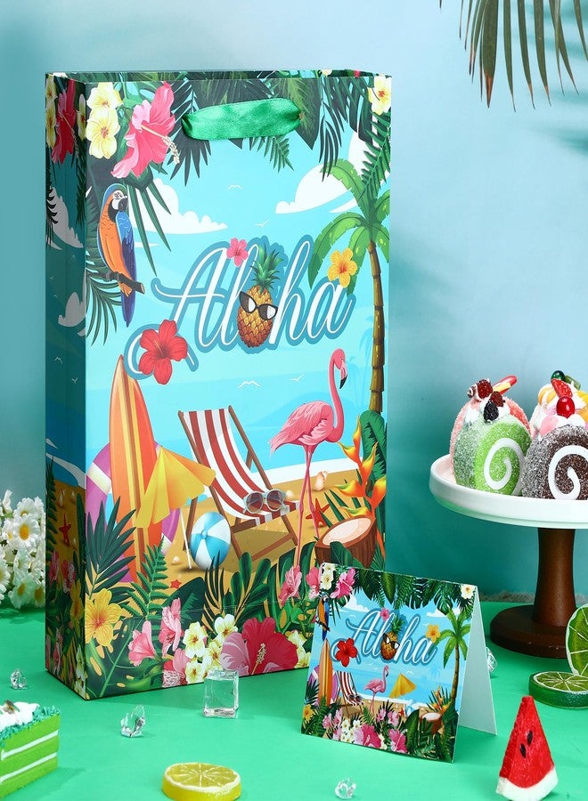 Wayyogh Summer Hawaiian Gift Bag, Aloha Beach Birthday Wrapping Paper Bag with Card Tissue Paper Tropical Luau Gift Bag for Retirement Weddings Bridal Showers Baby Showers Hawaii Party Decorations Supplies - Image 5
