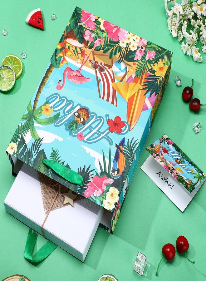 Wayyogh Summer Hawaiian Gift Bag, Aloha Beach Birthday Wrapping Paper Bag with Card Tissue Paper Tropical Luau Gift Bag for Retirement Weddings Bridal Showers Baby Showers Hawaii Party Decorations Supplies - Image 4