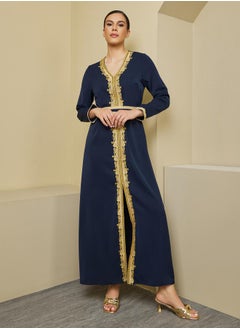 Styli A-Line Front Slit Belted Kaftan with Lace Detail  - Image 2