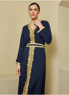 Styli A-Line Front Slit Belted Kaftan with Lace Detail  - Image 4