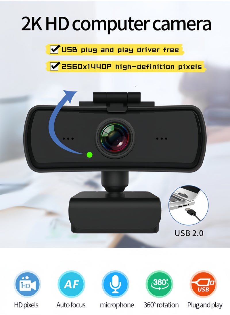 LAYRA 2K HD Computer Webcam for PC and Laptop with Built-in Microphone USB Streaming Conference Home Camera  - Image 1