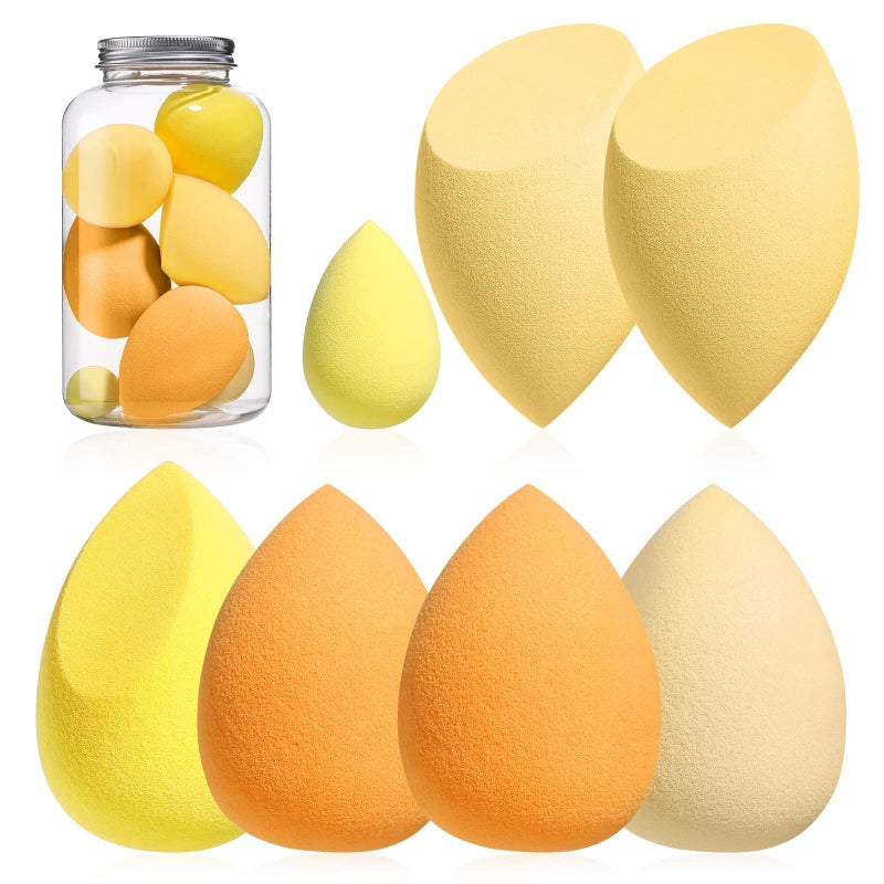 BS Mall Makeup Sponge Set BS-MALL Blender Sponges 7 Pcs for Liquid, Cream, and Powder, Multi-colored with 1 Mini Makeup Sponge Pink (D-Yellow) - Image 1
