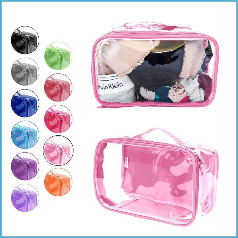 EzPacking Small Clear Travel Packing Cube/See Through PVC Plastic Pouch for Carry On Suitcase, Backpack or Diaper Bag/Transparent Multipurpose Accessories, Makeup & Underwear Organizer w/Handle (Rose) - Image 2