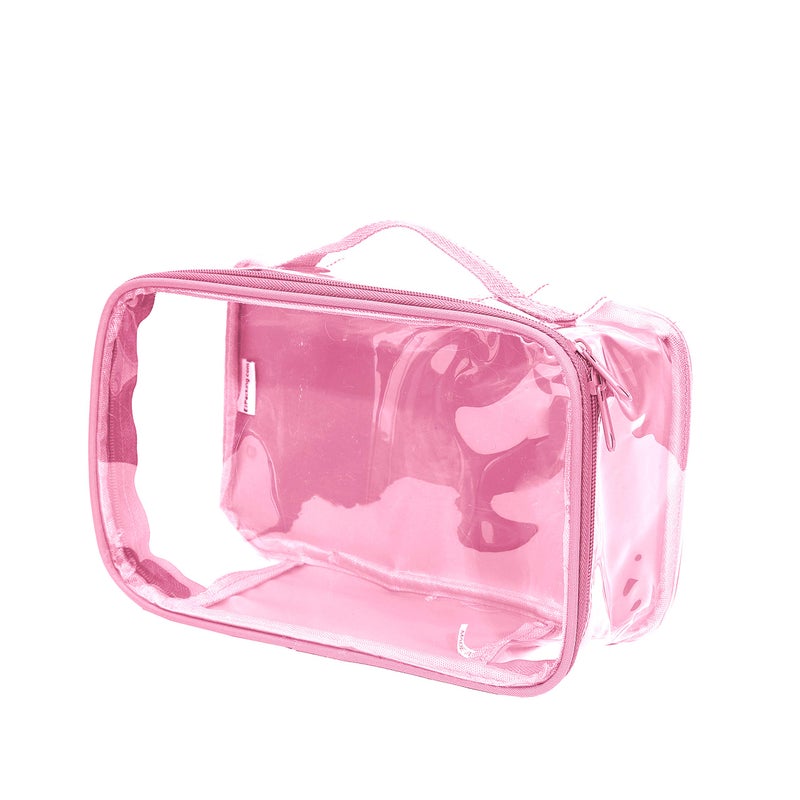 EzPacking Small Clear Travel Packing Cube/See Through PVC Plastic Pouch for Carry On Suitcase, Backpack or Diaper Bag/Transparent Multipurpose Accessories, Makeup & Underwear Organizer w/Handle (Rose) - Image 1