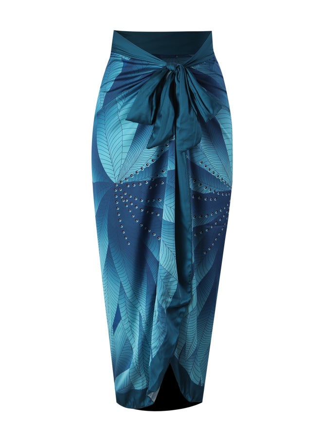 إسكدنيا ملابس سباحة Langqi 2024 على الطراز الفرنسي قطعة واحدة مكونة من قطعتين فستان غمد مطبوع عليه أوراق شجر للنساء - اللون: مقاس البدلة: M - Image 5