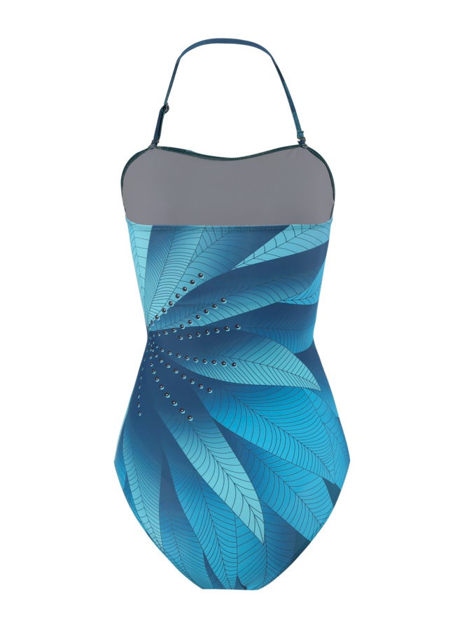 إسكدنيا ملابس سباحة Langqi 2024 على الطراز الفرنسي قطعة واحدة مكونة من قطعتين فستان غمد مطبوع عليه أوراق شجر للنساء - اللون: مقاس البدلة: M - Image 4