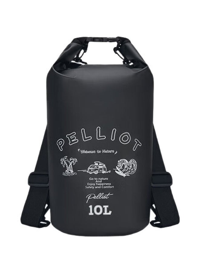 PELLIOT حقيبة ظهر للتخييم في الهواء الطلق، حقيبة مقاومة للماء لتتبع الأنهار، حقيبة سفر للتخزين على الشاطئ، 16404442، سوداء، 10 لتر، حزام مزدوج على الكتفين - Image 2