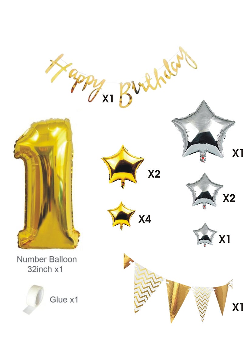 Lazybeee 14pcs 1st Birthday Decoration Kit for Baby Girl Boy | Balloons Set Large Number 1 with Birthday Cardstock and Star for Party Decorations for Kids Theme Party Foil Balloons - Image 2
