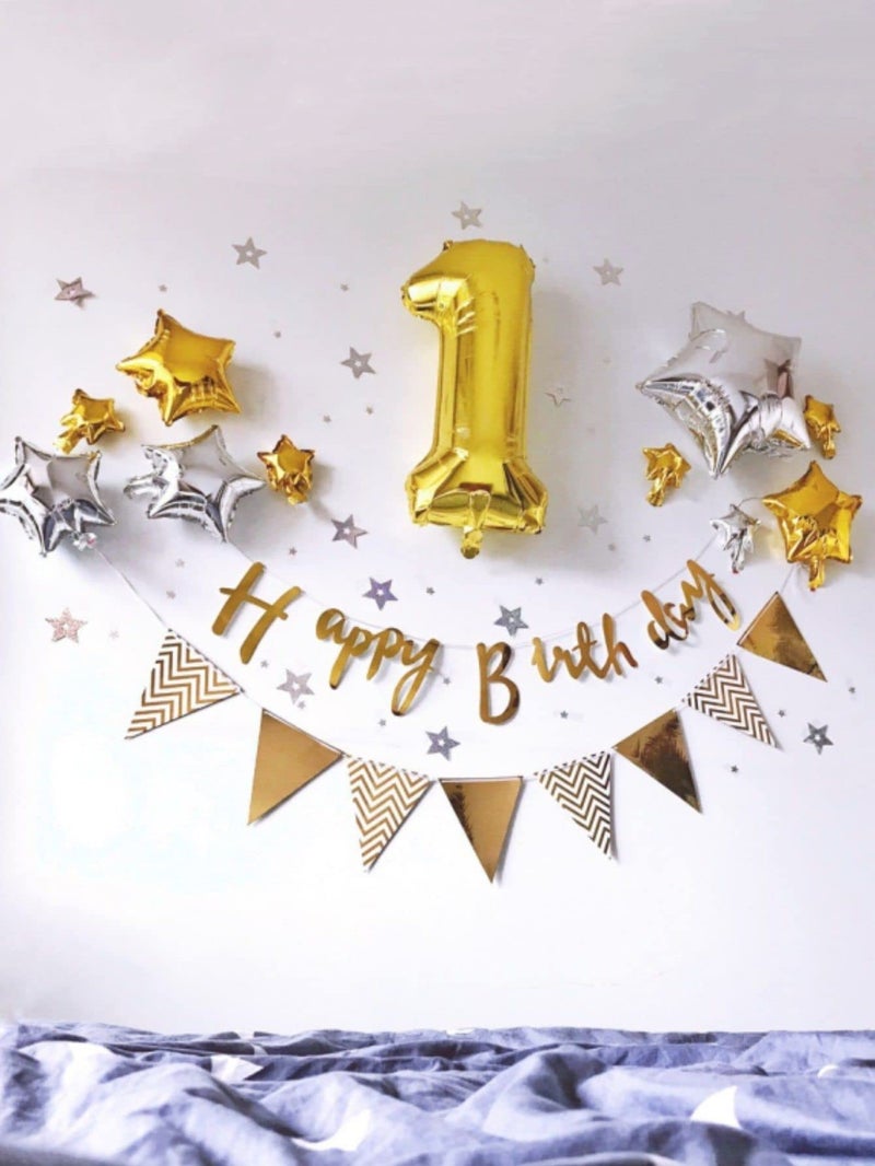 Lazybeee 14pcs 1st Birthday Decoration Kit for Baby Girl Boy | Balloons Set Large Number 1 with Birthday Cardstock and Star for Party Decorations for Kids Theme Party Foil Balloons - Image 1