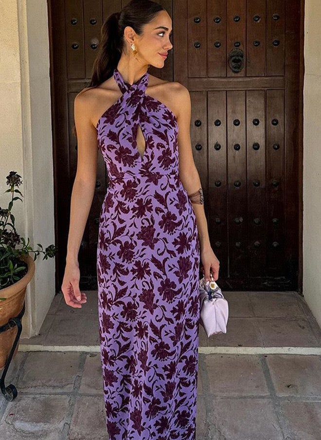YUNIQEE Floral Printed Halter Neck Maxi Dress for Women - Image 5