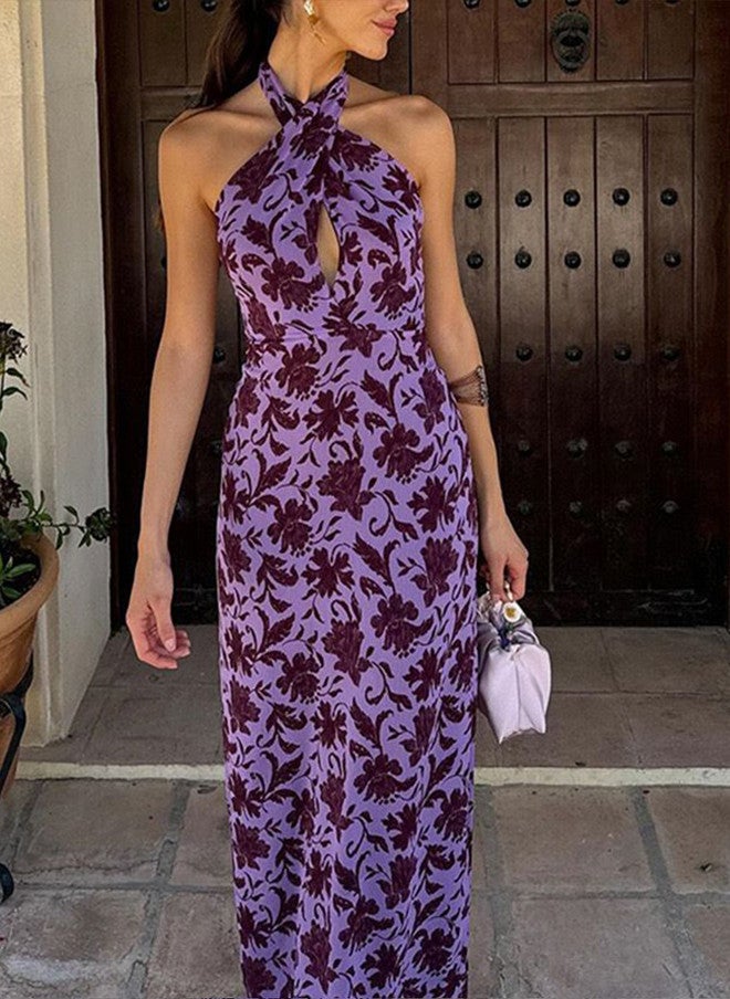 YUNIQEE Floral Printed Halter Neck Maxi Dress for Women - Image 2
