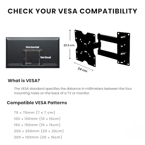 Bectro Full Motion TV Wall Mount for 14-42 Inch Screens | Articulating Arm Extension | Tilt & Swivel for LED, LCD, OLED Flat Panel TVs | Low Profile, Space Saving | Max VESA 200x200mm | 35 Kg Capacity - Image 3