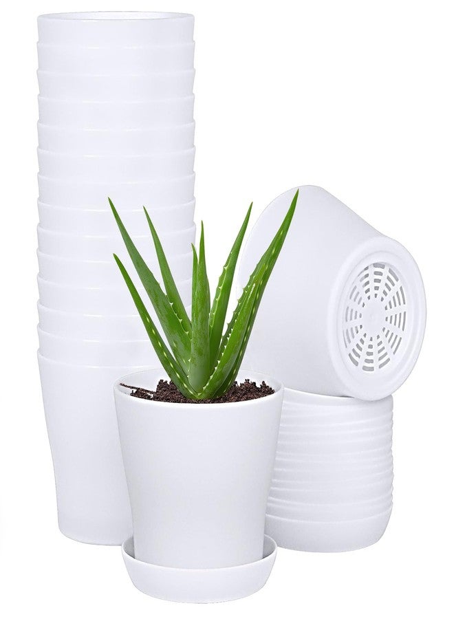 JERIA 16-Pack 4" Plastic Flower Plant Pots Thickened Seedlings Nursery Pots, Flower Plant Container Seed Starting Pots with Pallet (White) - Image 1