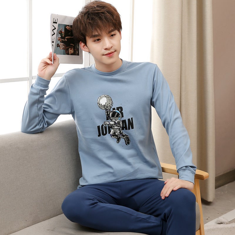 Juvenile Underwear Set Autumn Clothes and Pants for Boys and Girls Pure Cotton Thin Junior High School Students Cotton Sweater Thermal Underwear Hoo-Astronaut Middle Collar 