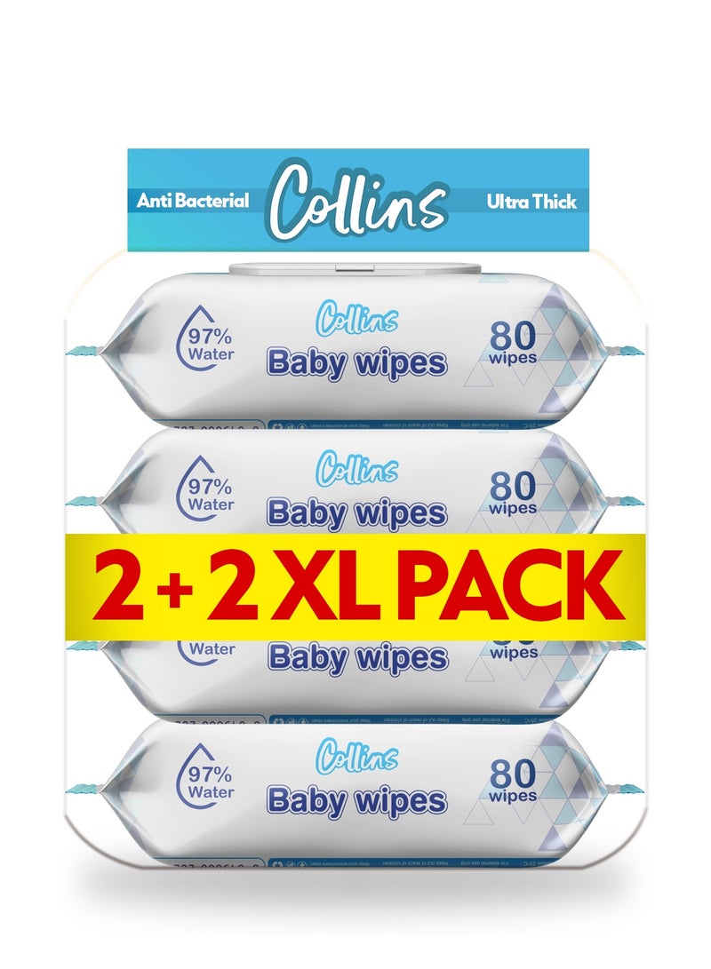 Collins Collins Baby Wipes - 80 Sheets Per Pack, Bulk Pack (Total 320 Wipes) | Ultra Thick & Soft | Alcohol-Free | Kills 99.9% Germs | Refreshing & Scented Cleaning Wipes  - Image 1