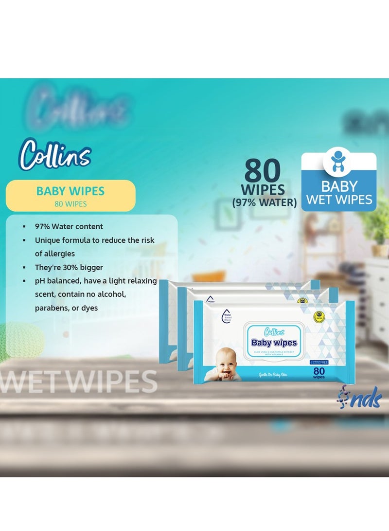 Collins Collins Baby Wipes - 80 Sheets Per Pack, Bulk Pack (Total 320 Wipes) | Ultra Thick & Soft | Alcohol-Free | Kills 99.9% Germs | Refreshing & Scented Cleaning Wipes  - Image 4