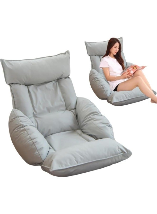 GGEROU Faux Leather Lazy Sofa Japanese Tatami Bed Armchair Removable and Washable Folding Living Room Bay Window Sofa Chair Beige 60x75x127 cm  - Image 1