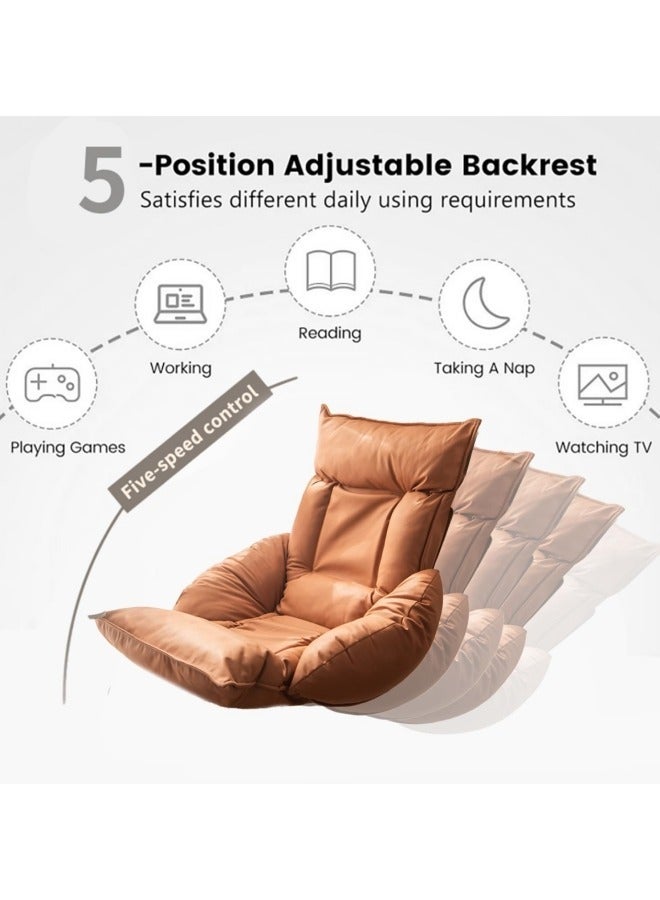 GGEROU Faux Leather Lazy Sofa Japanese Tatami Bed Armchair Removable and Washable Folding Living Room Bay Window Sofa Chair Beige 60x75x127 cm  - Image 2