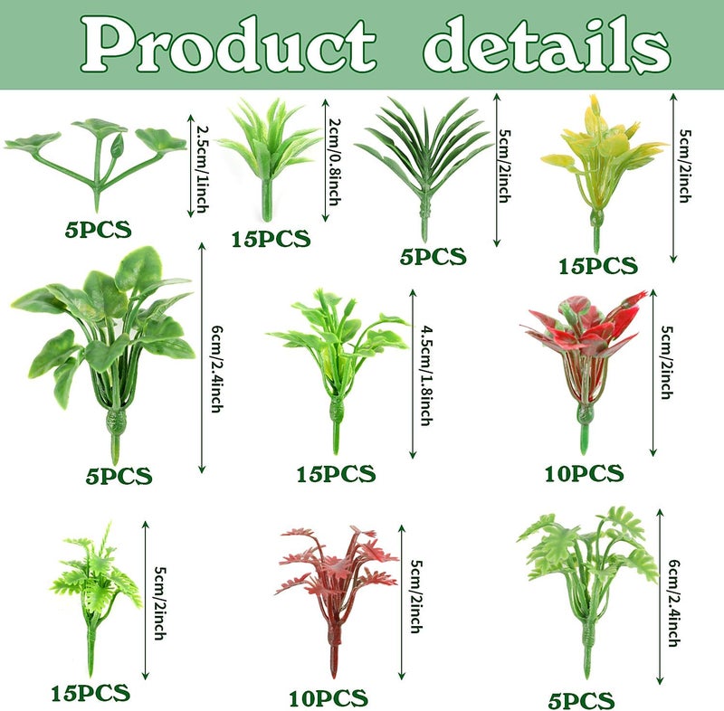 FOIMAS 100pcs Miniature Plant Set - Mini Trees, Flowers, Shrubs for Fairy Garden, Diorama, Train Scenery, Sand Architecture Model Craft Supply - Image 2