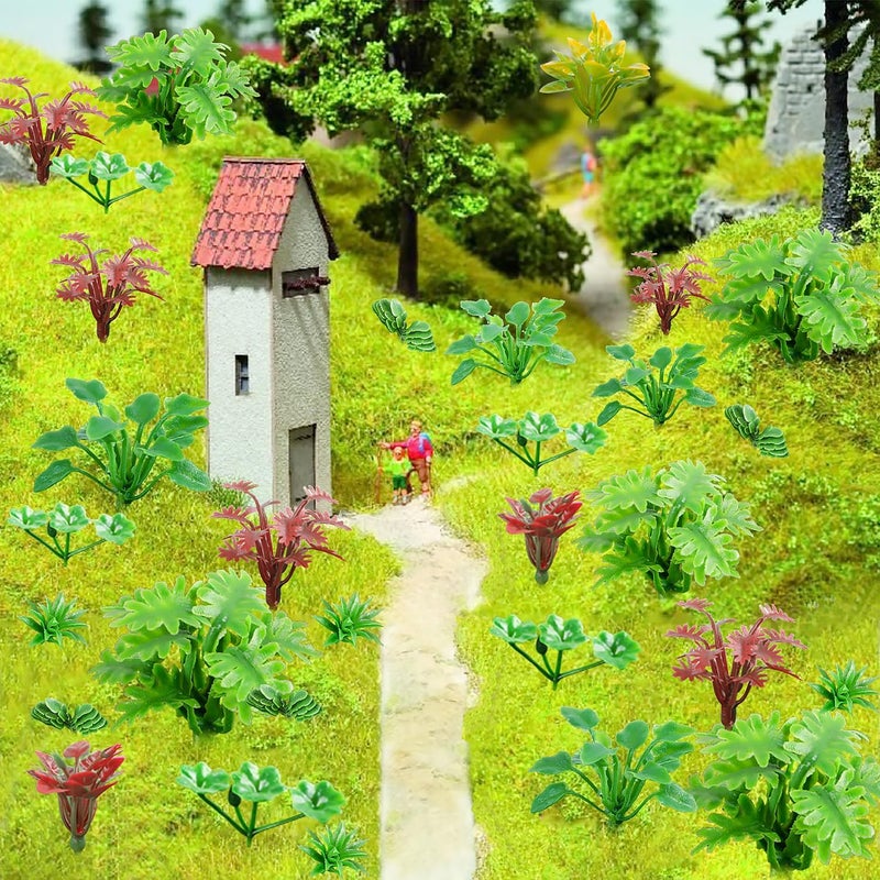 FOIMAS 100pcs Miniature Plant Set - Mini Trees, Flowers, Shrubs for Fairy Garden, Diorama, Train Scenery, Sand Architecture Model Craft Supply - Image 4