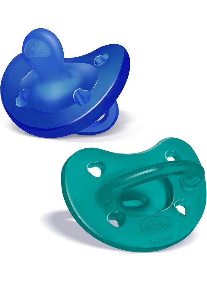 شيكو لهاية شيكو فيزيوفورما 100% سيليكون ناعم قطعة واحدة للأطفال من 16-24 شهر | خالية من BPA واللاتكس | علبة قابلة لإعادة الاستخدام | أزرق/أخضر، 2 حزمة - Image 1
