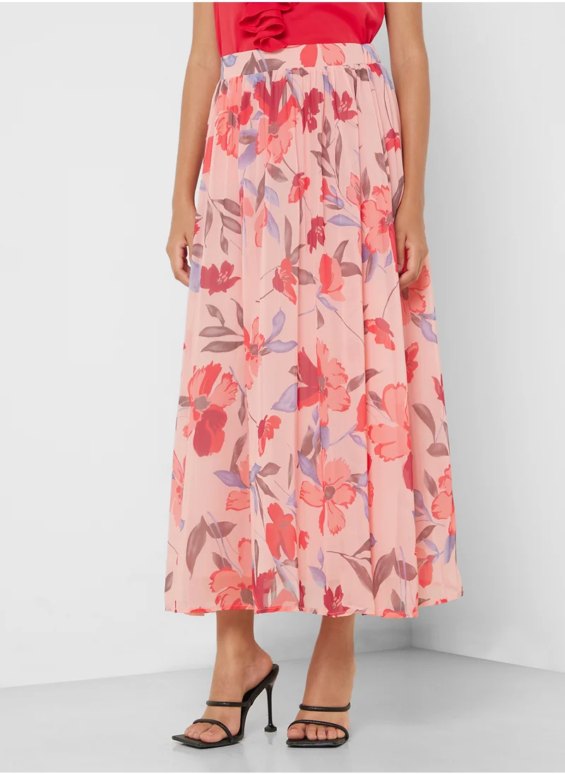 Ginger Floral Pleated Midi Skirt