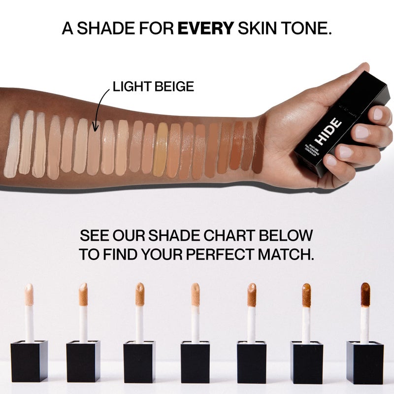 HIDE Multi-Use Full Coverage Concealer, Oil-Free & Longwearing Under Eye Concealer for Blemishes, Dark Circles, & Contouring, Vegan, Cruelty-Free, Light Beige, 0.5 fl oz - Image 2
