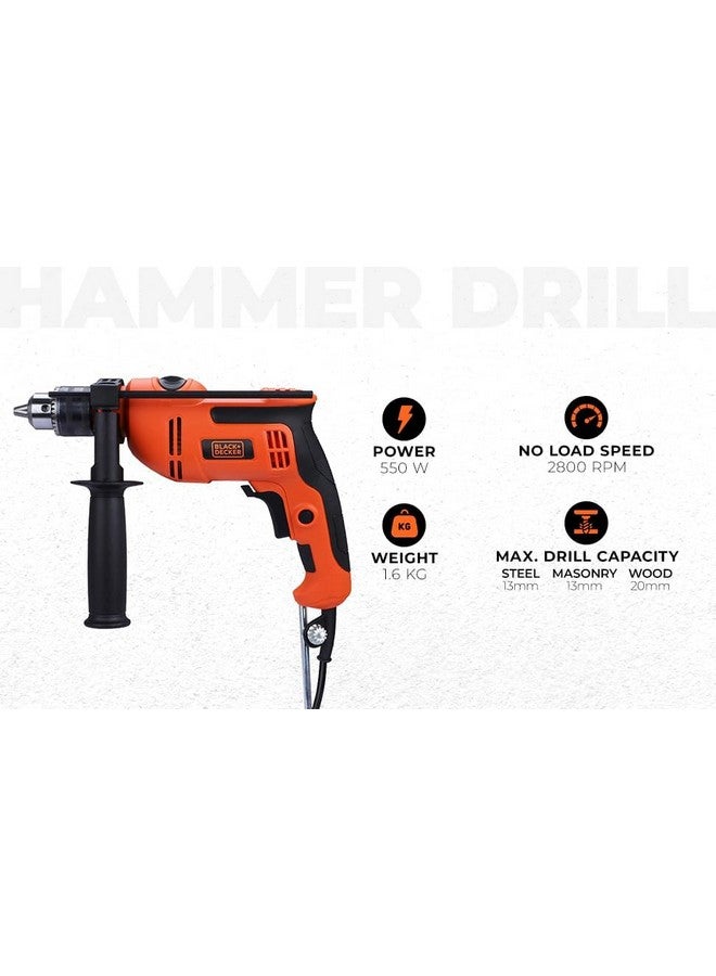 BLACK+DECKER BLACK+DECKER BED550-IN 550 W, 13mm Corded Variable Speed Ergonomic Reversible Hammer Drill with Lock On Button For Home & DIY Use for Masonry, Steel & Wood, 1 Year Warranty, ORANGE & BLACK  - Image 2