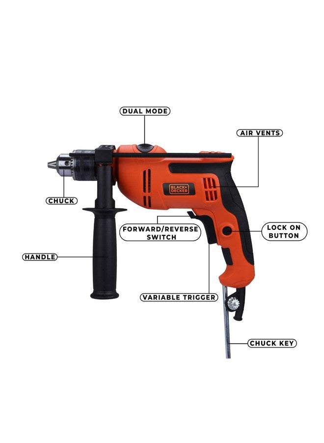 BLACK+DECKER BLACK+DECKER BED550-IN 550 W, 13mm Corded Variable Speed Ergonomic Reversible Hammer Drill with Lock On Button For Home & DIY Use for Masonry, Steel & Wood, 1 Year Warranty, ORANGE & BLACK  - Image 3