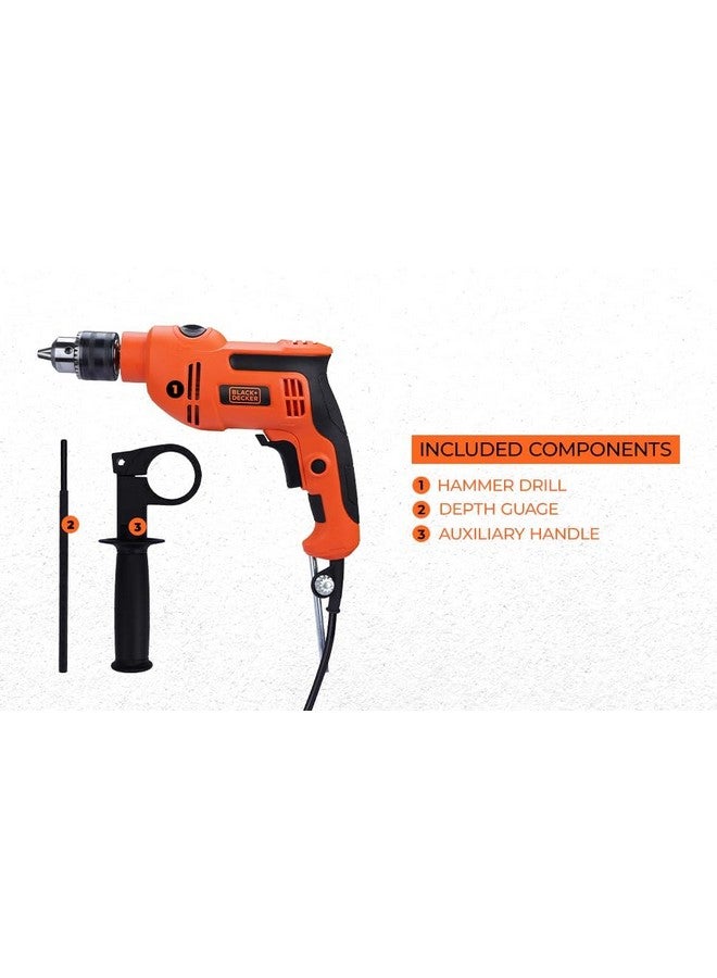 BLACK+DECKER BLACK+DECKER BED550-IN 550 W, 13mm Corded Variable Speed Ergonomic Reversible Hammer Drill with Lock On Button For Home & DIY Use for Masonry, Steel & Wood, 1 Year Warranty, ORANGE & BLACK  - Image 4
