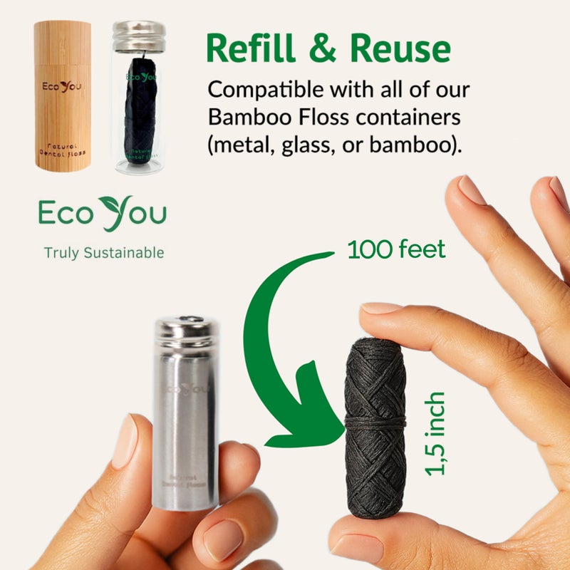 EcoYou Bamboo Charcoal Dental Floss | Mint & Candelilla Wax | Vegan & Biodegradable (4 Refills Pack) | Pfas Free - Image 5