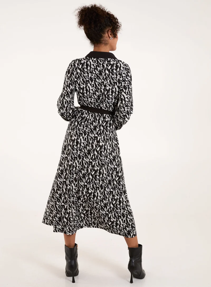 Blue Vanilla Contrast Midi Shirt Belted Dress