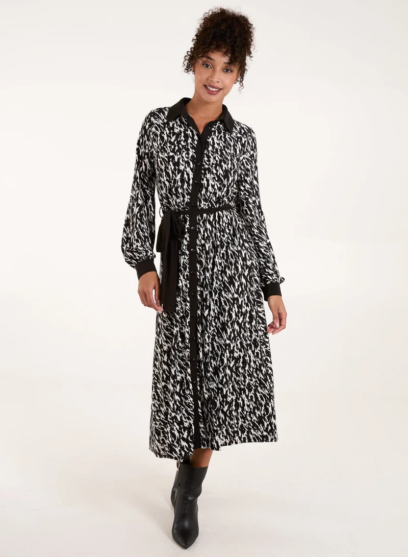 Blue Vanilla Contrast Midi Shirt Belted Dress