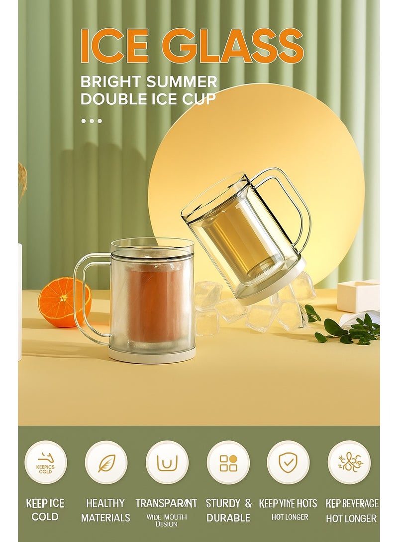 كوب ثلج مزدوج الطبقات سعة 350 مل - مشروبات مجمدة يمكنك صنعها بنفسك، كوب ثلج للبيرة، كوب شفاف بسعة كبيرة للمنزل والحفلات - Image 2