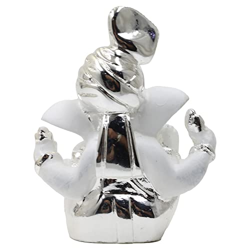 Karigaari India Silver Plated Ceramic Orange Color Pagdi Ganesh Idol for car Dashboard & Home Decor I Car Dashboard Idols I Ganpati for car Dashboard I Car Idols for Dashboard (Size : 3 x 2 inches) - Image 4