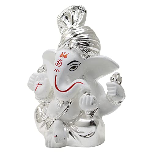 Karigaari India Silver Plated Ceramic Orange Color Pagdi Ganesh Idol for car Dashboard & Home Decor I Car Dashboard Idols I Ganpati for car Dashboard I Car Idols for Dashboard (Size : 3 x 2 inches) - Image 5