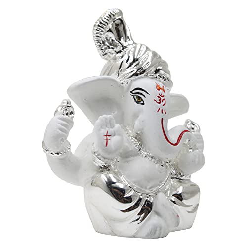 Karigaari India Silver Plated Ceramic Orange Color Pagdi Ganesh Idol for car Dashboard & Home Decor I Car Dashboard Idols I Ganpati for car Dashboard I Car Idols for Dashboard (Size : 3 x 2 inches) - Image 3