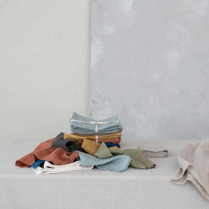 Creative CoOp 10 Inches Square Stonewashed Linen Cocktail Party and Kitchen Use Mint Color Set of 4 Napkin - Image 4
