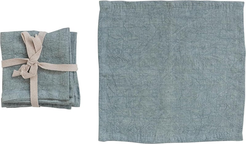 Creative CoOp 10 Inches Square Stonewashed Linen Cocktail Party and Kitchen Use Mint Color Set of 4 Napkin - Image 1