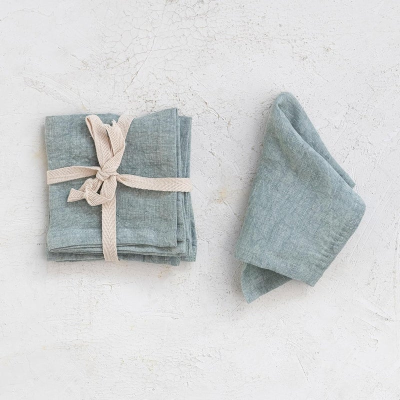 Creative CoOp 10 Inches Square Stonewashed Linen Cocktail Party and Kitchen Use Mint Color Set of 4 Napkin - Image 2