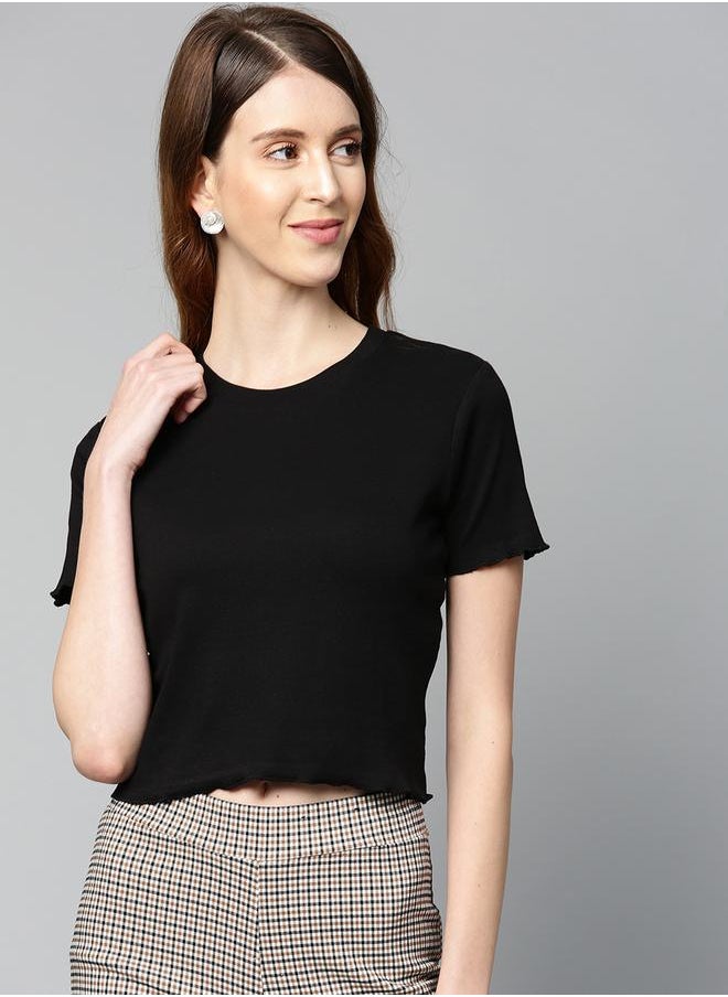 SASSAFRAS - Ribbed Round Neck Crop Top by Styli - Image 1