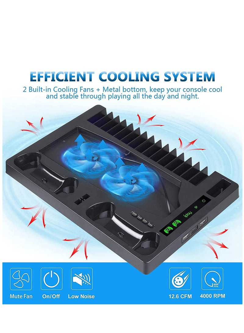 PS5 Stand and Cooling Station for PS5 Games, Vertical Cooling Fan Stand with Charging Dock for PS5 with 15 Games Storage - Image 4