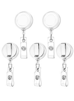 5 pcs Badge Reels with Metal Belt Clip, Retractable Badge Holder Reel for Hanging Name Tags ID Card Key Cards