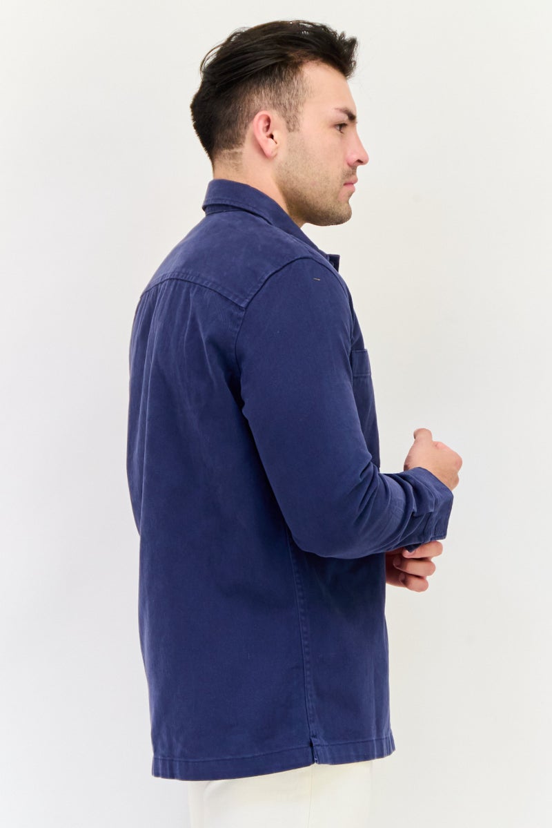 Celio Men Regular Fit Textured Long Sleeves Denim Shirt, Navy - Image 2