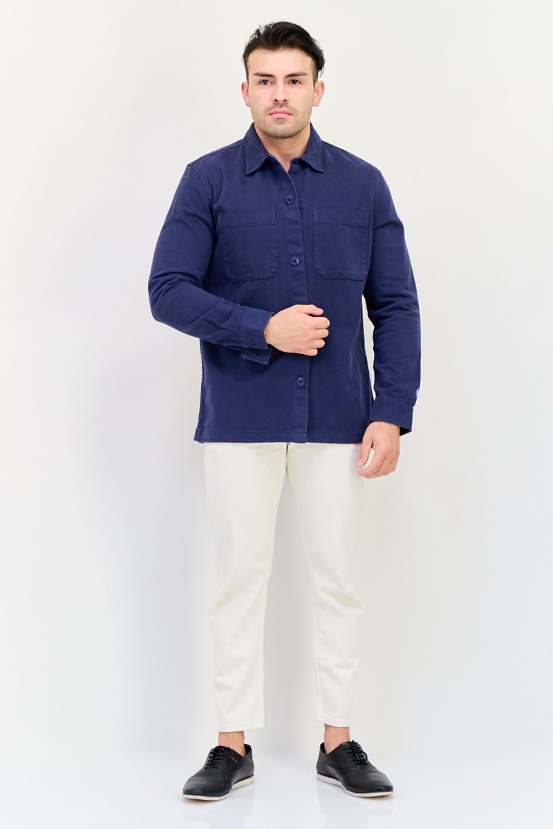 Celio Men Regular Fit Textured Long Sleeves Denim Shirt, Navy - Image 4