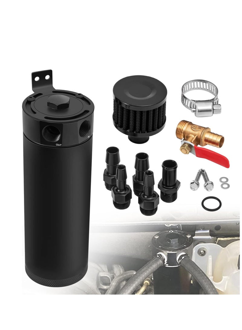 Generic Universal 2 Port Aluminum 750ml Baffled Oil Catch Can Reservoir Tank with Breather Filter and Drain Valve  - Image 1