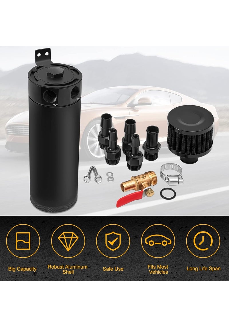Generic Universal 2 Port Aluminum 750ml Baffled Oil Catch Can Reservoir Tank with Breather Filter and Drain Valve  - Image 3